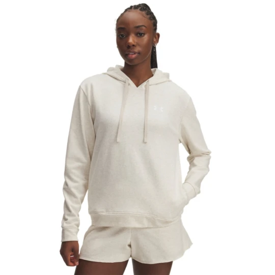 Zdjęcie produktu Damska bluza dresowa nierozpinana z kapturem Under Armour UA Rival Terry Hoodie - beżowa