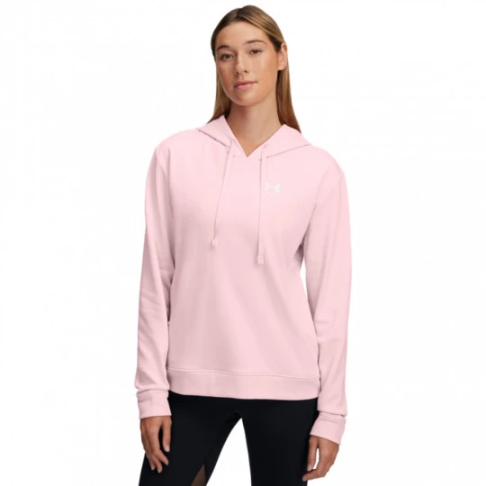 Zdjęcie produktu Damska bluza dresowa nierozpinana z kapturem Under Armour UA Rival Terry Hoodie - różowa