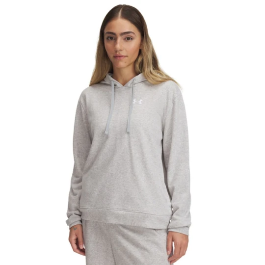 Zdjęcie produktu Damska bluza dresowa nierozpinana z kapturem Under Armour UA Rival Terry Hoodie - szara