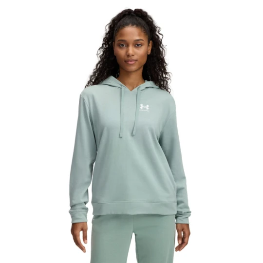Zdjęcie produktu Damska bluza dresowa nierozpinana z kapturem Under Armour UA Rival Terry Hoodie - zielona