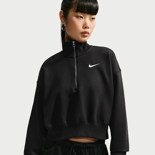 Zdjęcie produktu Damska bluza dresowa o skróconym kroju z zamkiem 1/4 Nike Phoenix Fleece - Czerń