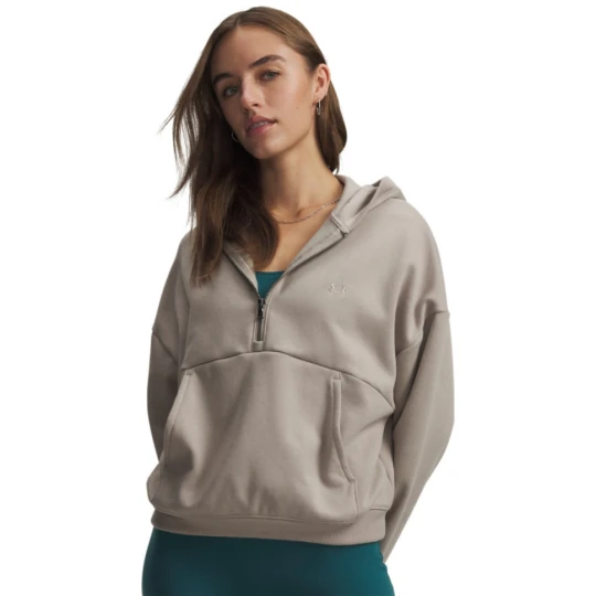 Zdjęcie produktu Damska bluza nierozpinana z kapturem Under Armour UA Icon Fleece HZ Hoodie - beżowa