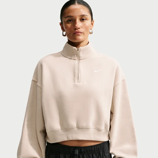 Zdjęcie produktu Damska bluza o skróconym kroju oversize z zamkiem 1 / 4 Nike Studio Fleece Medium Weight - Brązowy