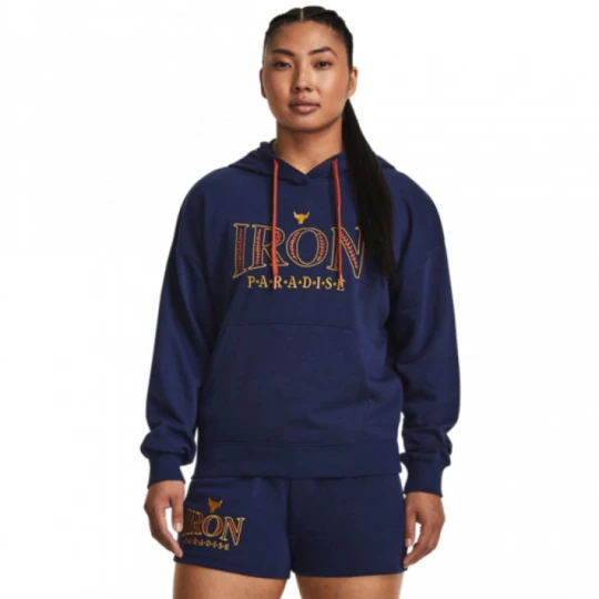 Zdjęcie produktu Damska bluza treningowa nierozpinana z kapturem Under Armour Project Rock Everyday Terry Hoody - granatowa