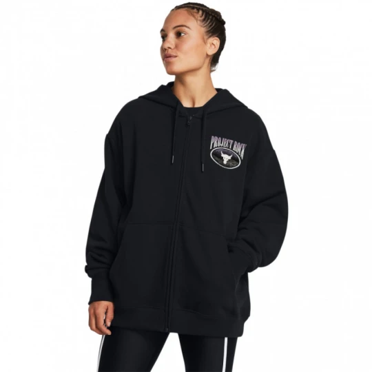 Zdjęcie produktu Damska bluza treningowa rozpinana z kapturem Under Armour Project Rock HW Terry FZ OS Q1 - czarna