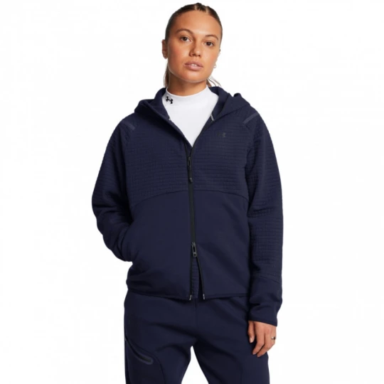 Zdjęcie produktu Damska bluza treningowa rozpinana z kapturem Under Armour Unstoppable Flc Txt Fz - granatowa