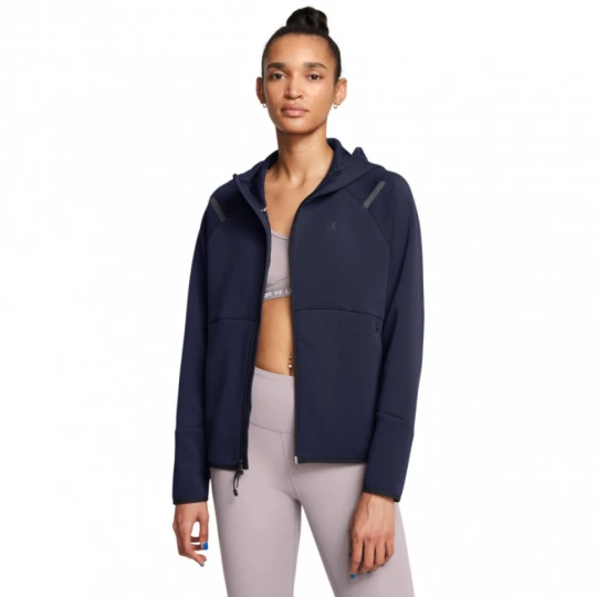 Zdjęcie produktu Damska bluza treningowa rozpinana z kapturem Under Armour Unstoppable Fleece FZ - granatowa