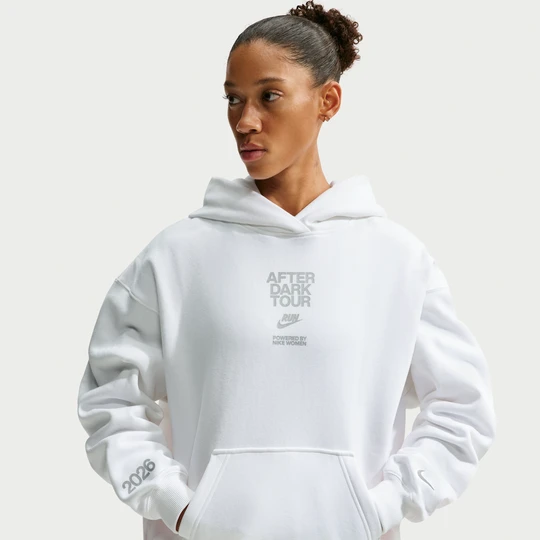 Zdjęcie produktu Damska bluza z kapturem o kroju oversize Nike Studio Fleece Medium Weight „After Dark Tour” - Biel