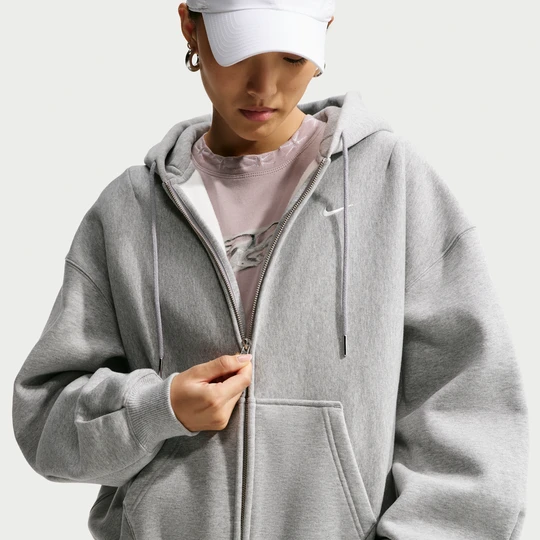Zdjęcie produktu Damska bluza z kapturem o kroju oversize z plisami i zamkiem na całej długości Nike Studio Fleece Heavyweight - Szary