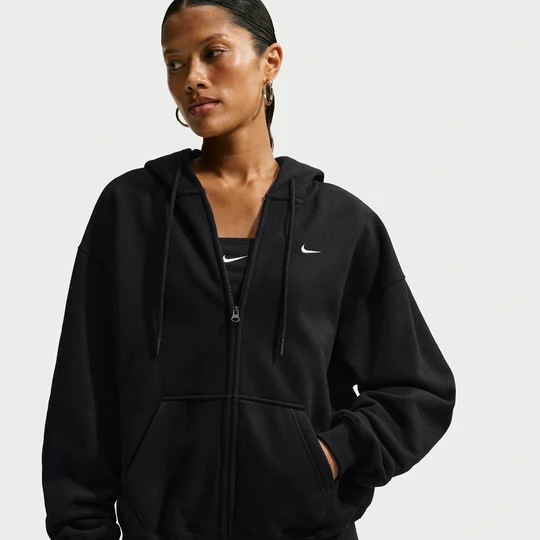 Zdjęcie produktu Damska bluza z kapturem o kroju oversize z zamkiem na całej długości Nike Studio Fleece Medium Weight - Czerń