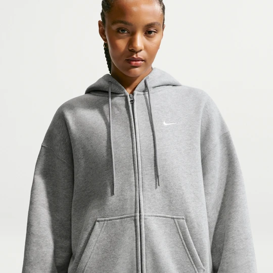 Zdjęcie produktu Damska bluza z kapturem o kroju oversize z zamkiem na całej długości Nike Studio Fleece Medium Weight - Szary