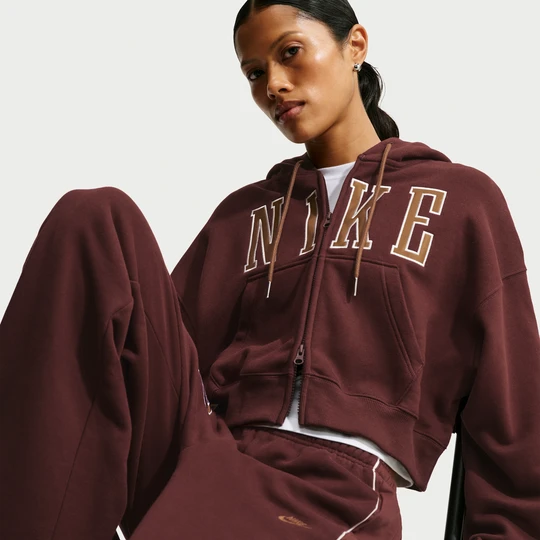 Zdjęcie produktu Damska bluza z kapturem o skróconym kroju oversize z zamkiem na całej długości Nike Studio Fleece Medium Weight - Fiolet