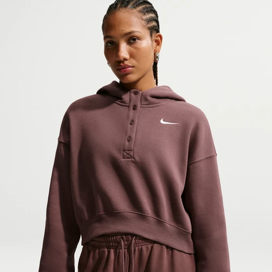 Zdjęcie produktu Damska bluza z kapturem typu henley o skróconym kroju oversize Nike Phoenix Fleece - Fiolet