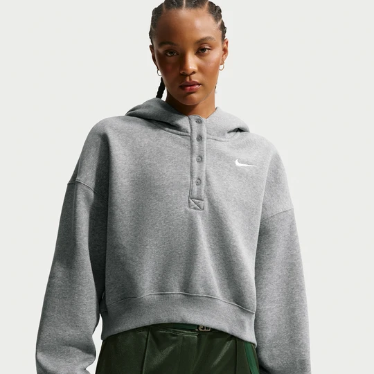 Zdjęcie produktu Damska bluza z kapturem typu henley o skróconym kroju oversize Nike Phoenix Fleece - Szary