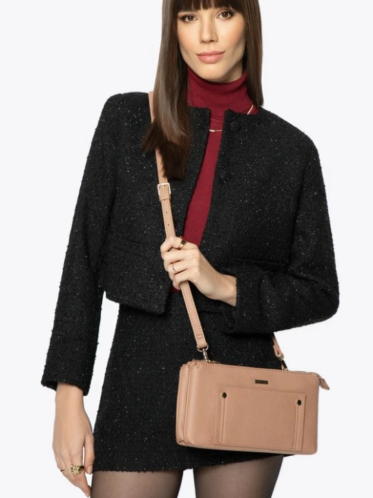 Zdjęcie produktu Damska crossbody dwukomorowa z kieszonką beżowa Wittchen