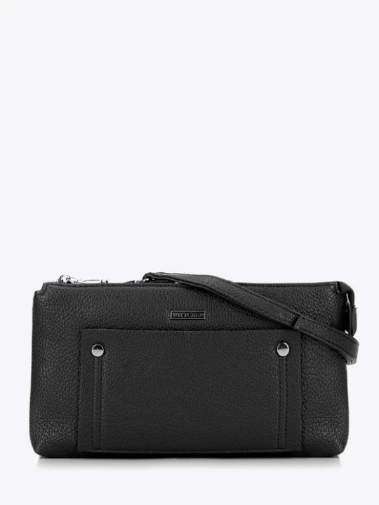 Zdjęcie produktu Damska crossbody dwukomorowa z kieszonką czarno - srebrna Wittchen