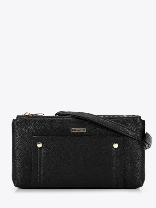 Zdjęcie produktu Damska crossbody dwukomorowa z kieszonką czarno - złota Wittchen