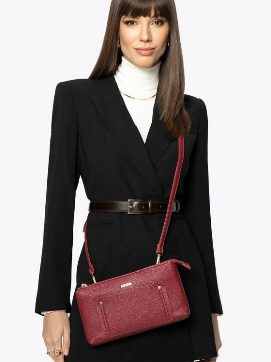 Zdjęcie produktu Damska crossbody dwukomorowa z kieszonką czerwona Wittchen