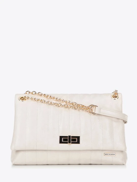 Zdjęcie produktu Damska crossbody z ekoskóry dwukomorowa duża kremowa Wittchen kremowy