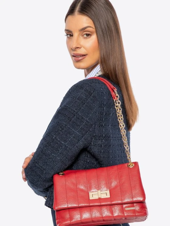 Zdjęcie produktu Damska crossbody z ekoskóry dwukomorowa mała czerwona Wittchen