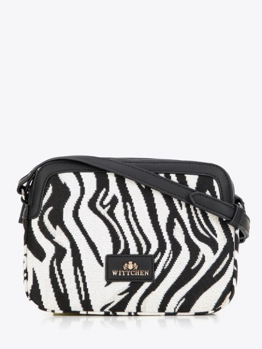 Zdjęcie produktu Damska crossbody z żakardu i ekoskóry biało - czarna Wittchen