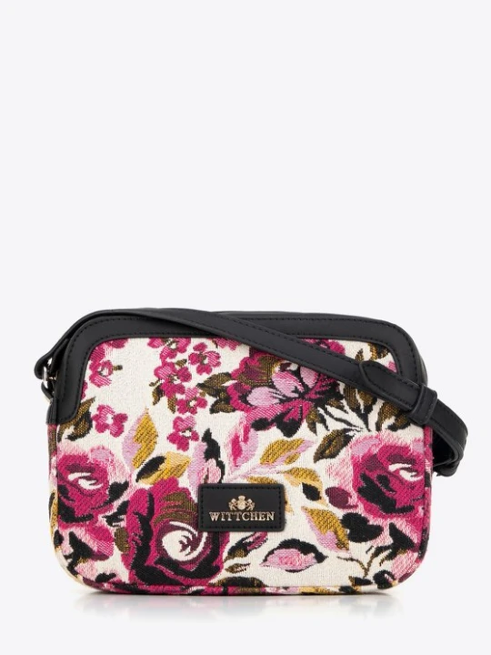 Zdjęcie produktu Damska crossbody z żakardu i ekoskóry biało - różowa Wittchen
