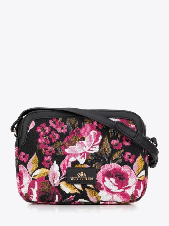 Zdjęcie produktu Damska crossbody z żakardu i ekoskóry czarno - różowa Wittchen