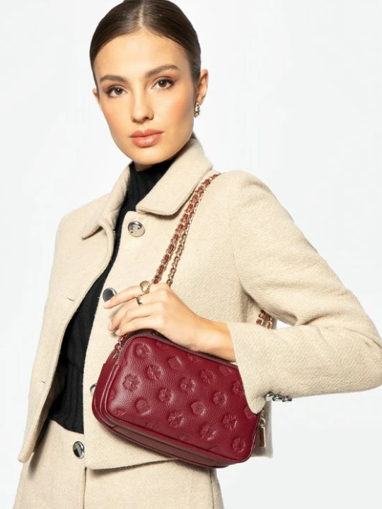 Zdjęcie produktu Damska crossbody ze skóry na łańcuszku bordowa Wittchen
