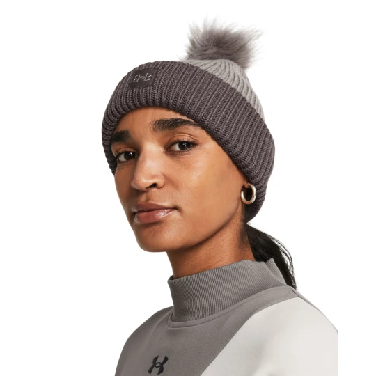 Zdjęcie produktu Damska czapka zimowa UNDER ARMOUR UA Halftime Ribbed Pom - brązowa