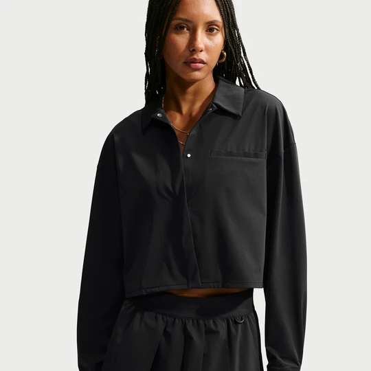 Zdjęcie produktu Damska koszula o skróconym kroju z długim rękawem i ochroną przed promieniowaniem UV Dri-FIT Nike 24.7 PerfectStretch - Czerń