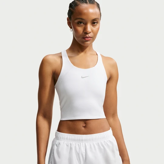 Zdjęcie produktu Damska koszulka bez rękawów o skróconym kroju ze stanikiem sportowym zapewniającym średnie wsparcie Nike Tempo - Biel