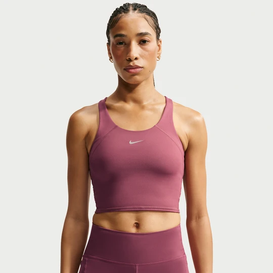 Zdjęcie produktu Damska koszulka bez rękawów o skróconym kroju ze stanikiem sportowym zapewniającym średnie wsparcie Nike Tempo - Czerwony