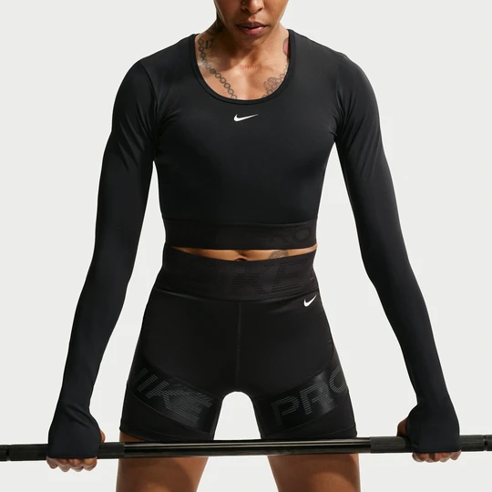 Zdjęcie produktu Damska koszulka o skróconym kroju z długim rękawem Dri-FIT Nike Pro - Czerń