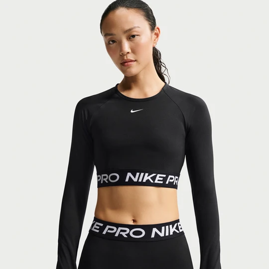 Zdjęcie produktu Damska koszulka o skróconym kroju z długim rękawem Dri-FIT Nike Pro - Czerń