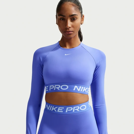 Zdjęcie produktu Damska koszulka o skróconym kroju z długim rękawem Dri-FIT Nike Pro - Niebieski