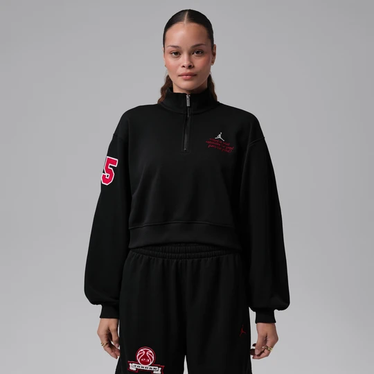 Zdjęcie produktu Damska koszulka o skróconym kroju z zamkiem 1 / 4 Jordan Brooklyn Fleece - Czerń