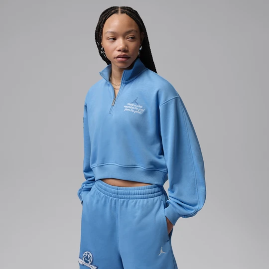 Zdjęcie produktu Damska koszulka o skróconym kroju z zamkiem 1 / 4 Jordan Brooklyn Fleece - Niebieski