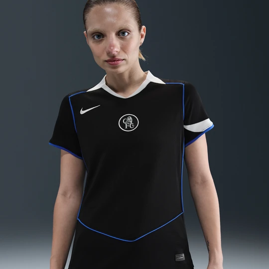 Zdjęcie produktu Damska koszulka piłkarska Nike Dri-FIT Total 90 Chelsea F.C. Stadium 2025/26 (wersja trzecia) – replika - Czerń