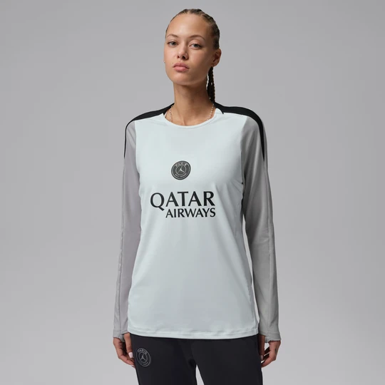 Zdjęcie produktu Damska koszulka piłkarska z dzianiny z półokrągłym dekoltem Jordan Dri-FIT Paris Saint-Germain Strike (edycja nocna) - Biel