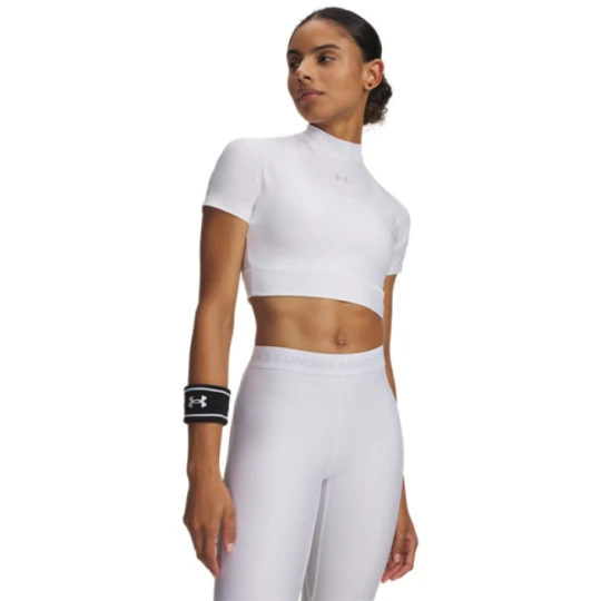 Zdjęcie produktu Damska koszulka treningowa Under Armour HeatGear Crop Mock SS - biała