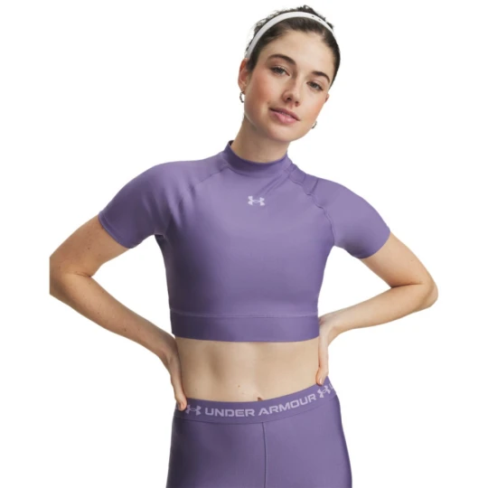 Zdjęcie produktu Damska koszulka treningowa Under Armour HeatGear Crop Mock SS - fioletowa