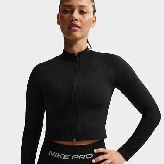 Zdjęcie produktu Damska koszulka treningowa z zamkiem na całej długości Nike Pro Seamless - Czerń