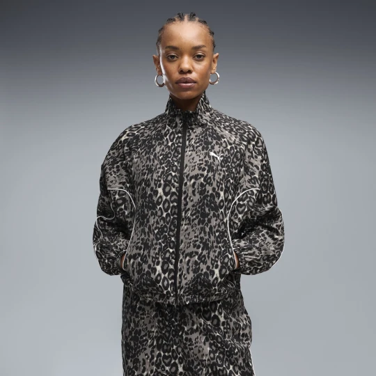 Zdjęcie produktu Damska luźna bluza dresowa z zamkiem PUMA Sport Animal Printed, Odzież, Beżowy