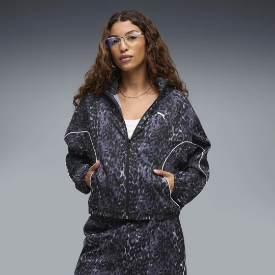 Zdjęcie produktu Damska luźna bluza dresowa z zamkiem PUMA Sport Animal Printed, Odzież, Szary