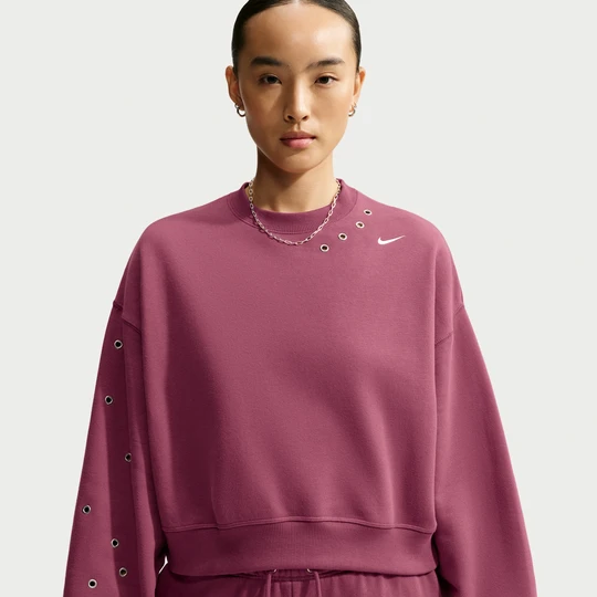 Zdjęcie produktu Damska oversizowa bluza dresowa o skróconym kroju z półokrągłym dekoltem Nike Studio Fleece Medium Weight - Czerwony