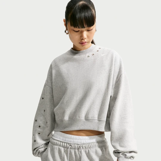 Zdjęcie produktu Damska oversizowa bluza dresowa o skróconym kroju z półokrągłym dekoltem Nike Studio Fleece Medium Weight - Szary