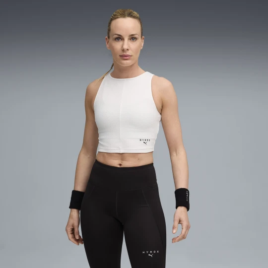 Zdjęcie produktu Damska prążkowana koszulka na ramiączkach PUMA x HYROX o skróconym kroju, Odzież, Biały