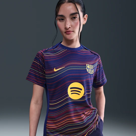 Zdjęcie produktu Damska przedmeczowa koszulka piłkarska z krótkim rękawem Nike Dri-FIT FC Barcelona Academy Pro (wersja domowa) - Niebieski