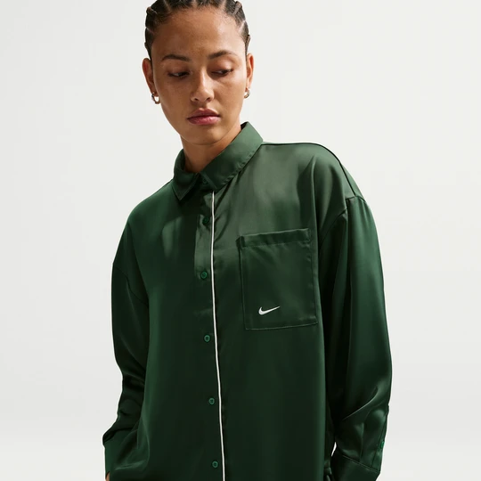 Zdjęcie produktu Damska satynowa koszulka z długim rękawem o kroju oversize Nike - Zieleń