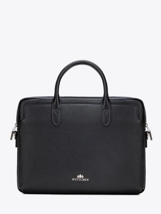 Zdjęcie produktu Damska torba na laptopa 15, 6” ze skóry naturalnej groszkowej czarno - srebrna Wittchen
